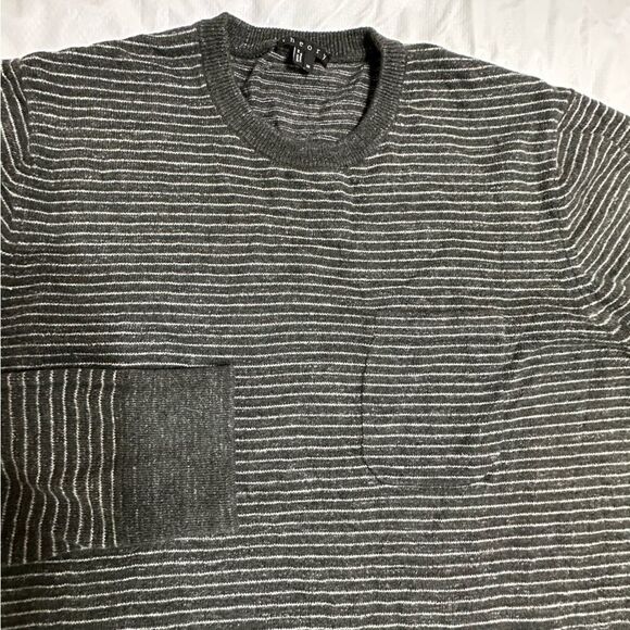 Theory Gray Striped Cillin TS Aviary Crewneck Cotton blend Sweater Size Medium - Picture 2 of 8